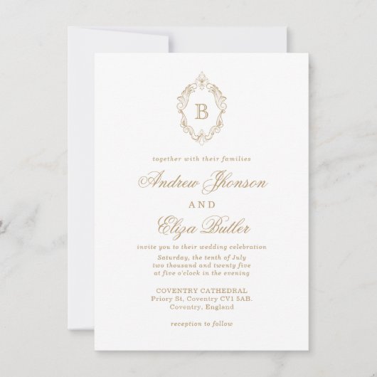 Classic Luxe Gold Monogram Faire-part de mariage (Devant)