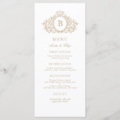 Classic Luxe Goud en Wit Monogram Bruiloft Menu (Voorkant)