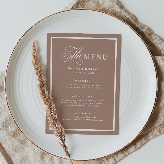 Classic Luxe | Mocha Taupe Border Neutral Wedding Menu