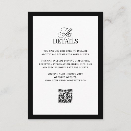 Classic Luxe | QR Code Wedding Guest Details Informatiekaartje (Voorkant)