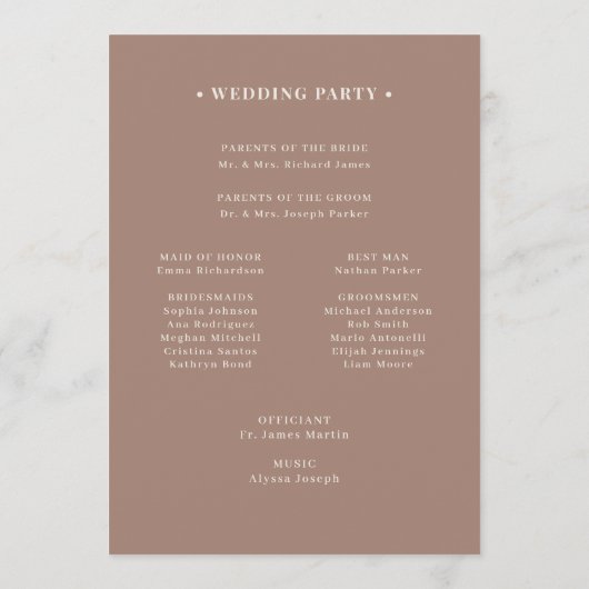 Classic Luxe | Soft Mocha Taupe Neutral Wedding Programma (Achterkant)