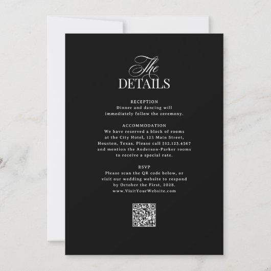 Classic Luxe Zwart | Alles in een QR-code bruiloft Kaart (Achterkant)