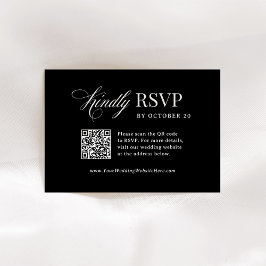 Classic Luxe | Zwart scanbare QR-code bruiloft RSVP Kaartje