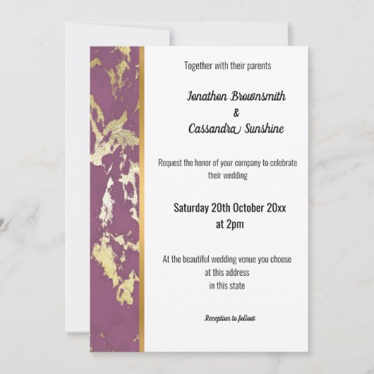CLASSIC MARBLE PAARS GOLD TRIM INVITATION KAART (Voorkant)