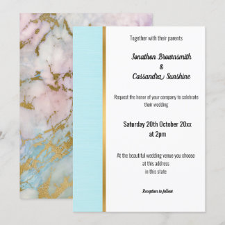 CLASSIC MARBLE PASTEL BLUE GOLD TRIM INVITATION KAART