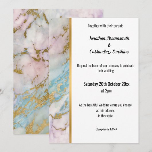 CLASSIC MARBLE PASTEL GOLD TRIM INVITATION KAART (Voorkant / Achterkant)