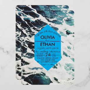 Classic marine bleu côtier Mariage Foil Invitation