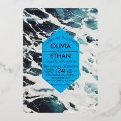 Classic marine bleu côtier Mariage Foil Invitation (Recto)