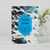 Classic marine bleu côtier Mariage Foil Invitation (Debout devant)