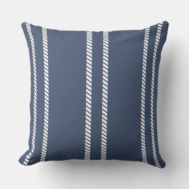 Classic Marine Blue with Stripes Throw Pillow Kussen (Voorkant)