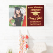Classic Maroon Gold Custom Foto Afstuderen Sign Spandoek (Insitu)