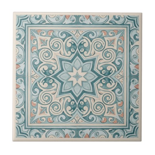 Classic Mediterranean Pattern Pat#29 Teal ID1195 Tegeltje (Voorkant)