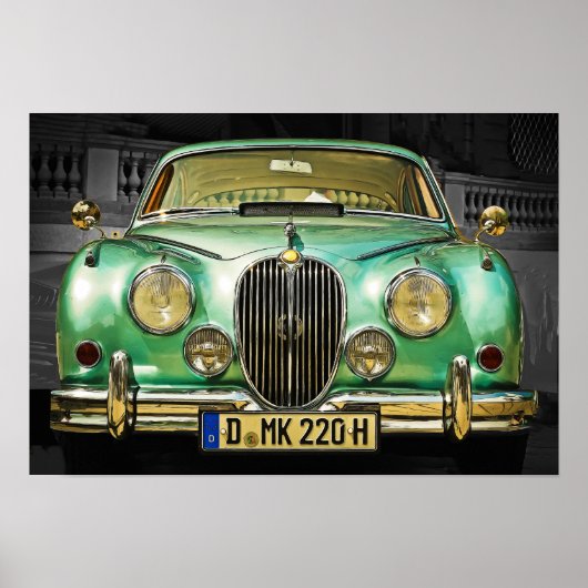 Classic Metallic Green Jaguar Sedan Poster (Voorkant)