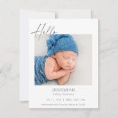 Classic Minimal Hello Baby Photo Announcement Card (Voorkant)
