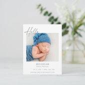 Classic Minimal Hello Baby Photo Announcement Card (Staand voorkant)