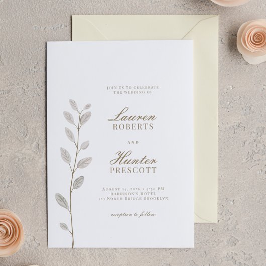 Classic Minimal Soft Ivory Floral Wedding Kaart