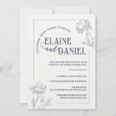 Classic Minimalist Blue Floral Wedding Kaart (Voorkant)
