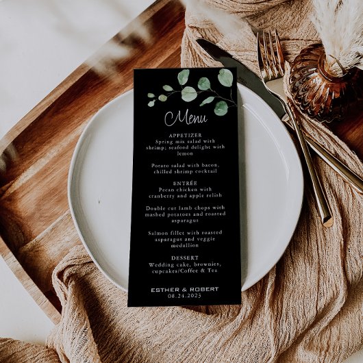Classic Minimalist Eucalyptus Black Weduwmenu Menu