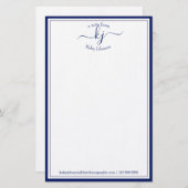 Classic Minimalist Monogram Script Navy Lijst Briefpapier (Voorkant / Achterkant)