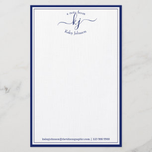 Classic Minimalist Monogram Script Navy Lijst Briefpapier