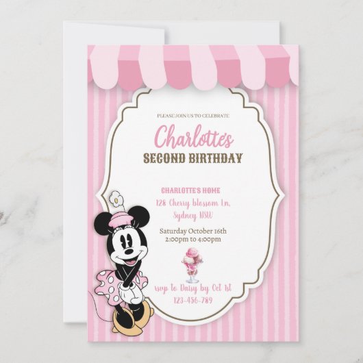 Classic Minnie ice cream shop invitation (Devant)