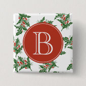 Classic Mistletoe Pattern Vakantie Monogram Button (Voorkant)