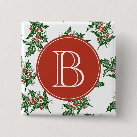 Classic Mistletoe Pattern Vakantie Monogram Button (Voorkant)