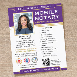 Classic Mobile Notary Public QR Code Purple Flyer