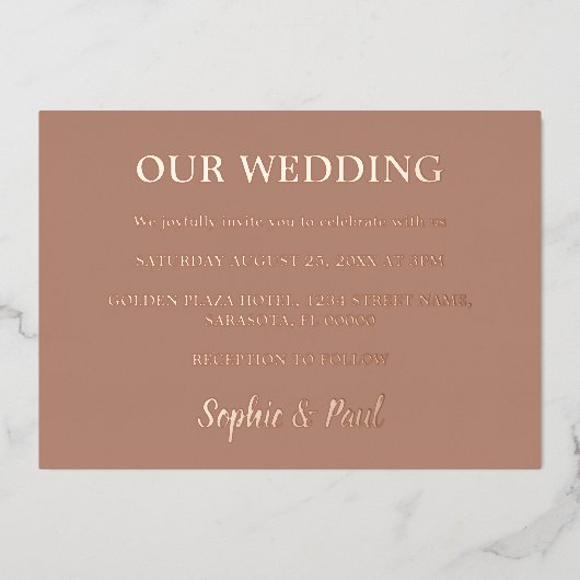 Classic Mocha Mariage Rose Gold Foil Invitation (Recto)