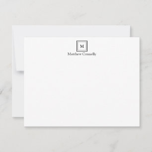 Classic Modern Black Square Box Monogram Initiaal Notitiekaartje