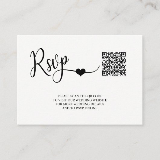 Classic Modern Black & White Wedding RSVP QR Code Informatiekaartje (Voorkant)
