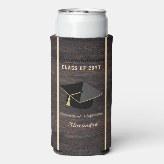 Classic Modern Brown Wood Grain Graducap (Seltzer Achterkant)