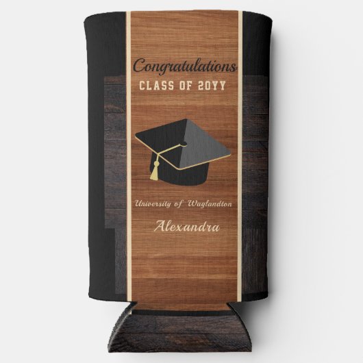 Classic Modern Brown Wood Grain Graducap (Voorkant)