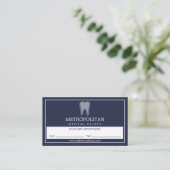 Classic Modern Dentist Tooth Logo Navy Appointment Visitekaartje (Staand voorkant)