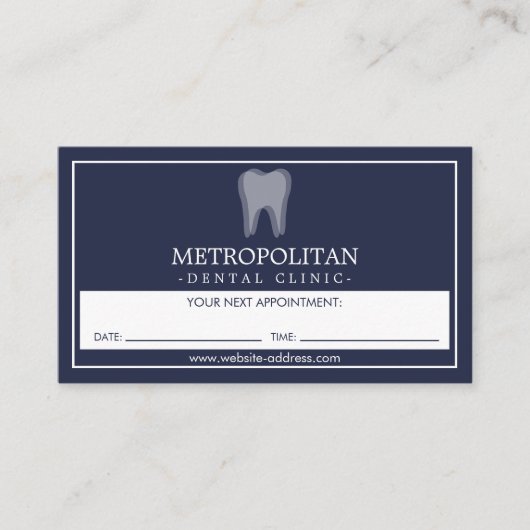 Classic Modern Dentist Tooth Logo Navy Appointment Visitekaartje (Voorkant)