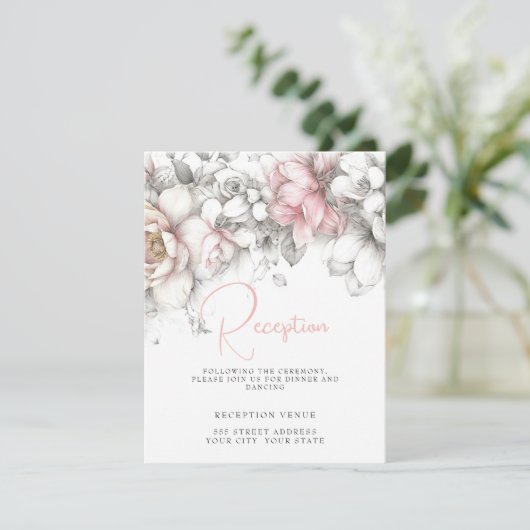 Classic Modern Ivory and Blush Floral  Informatiekaartje (Staand voorkant)