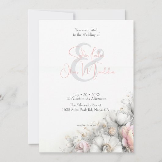 Classic Modern Ivory and Blush Floral Kaart (Achterkant)