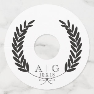 Classic Modern Laurels & Couple's Initialen Weddin Wijnglaslabel