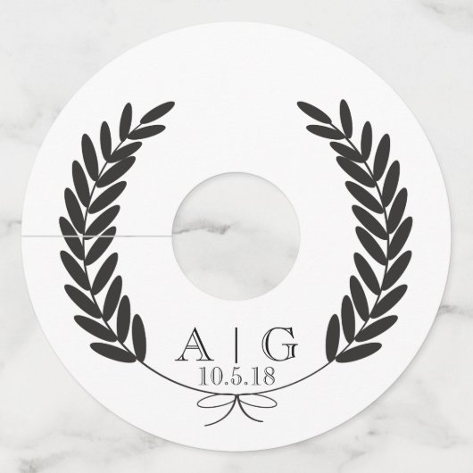 Classic Modern Laurels & Couple's Initialen Weddin Wijnglaslabel (Voorkant)
