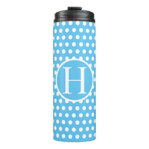 Classic Modern Lichtblauw Polka Dot initiaal lette Thermosbeker