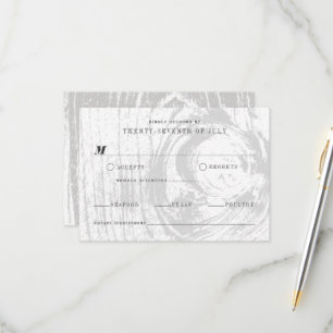 Classic Modern Rustic Wood Grain Winter Wedding RSVP Kaartje