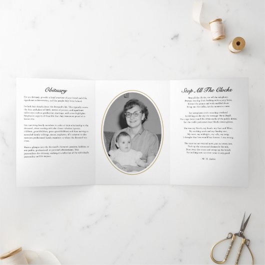 Classic Modern Script 2-Photo Funeral Drieluik Programma (Binnen)