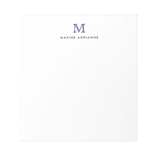 Classic Modern Simple Navy Blue Monogram Initiaal Notitieblok (Voorkant)