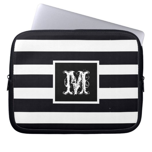 Classic Moderne Cool B & W van Chic Monogram Initi Laptop Sleeve (Voorkant)
