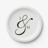 Classic Monogram Ampersand Wedding White Papieren Bordje (Voorkant)
