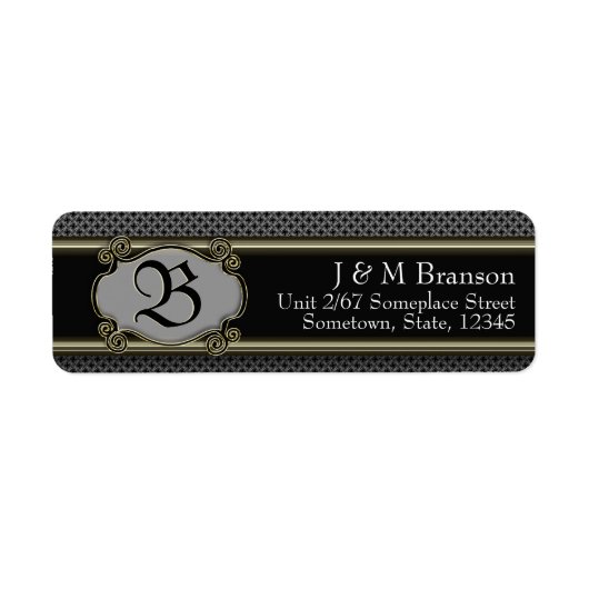 Classic Monogram Black Gold Étiquette de adresse (Devant)