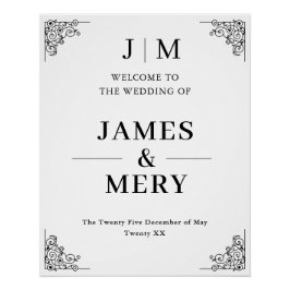 Classic Monogram Border Wedding Welcome Sign Perfect Poster