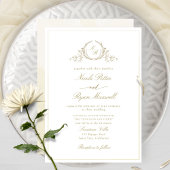 Classic Monogram Champagne Waterverf Wedding Kaart