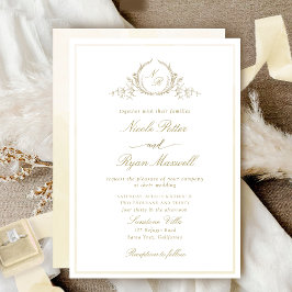 Classic Monogram Champagne Waterverf Wedding Kaart