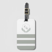 Classic Monogram Crest en Stripes Sage Green Bagagelabel (Voorkant (verticaal))